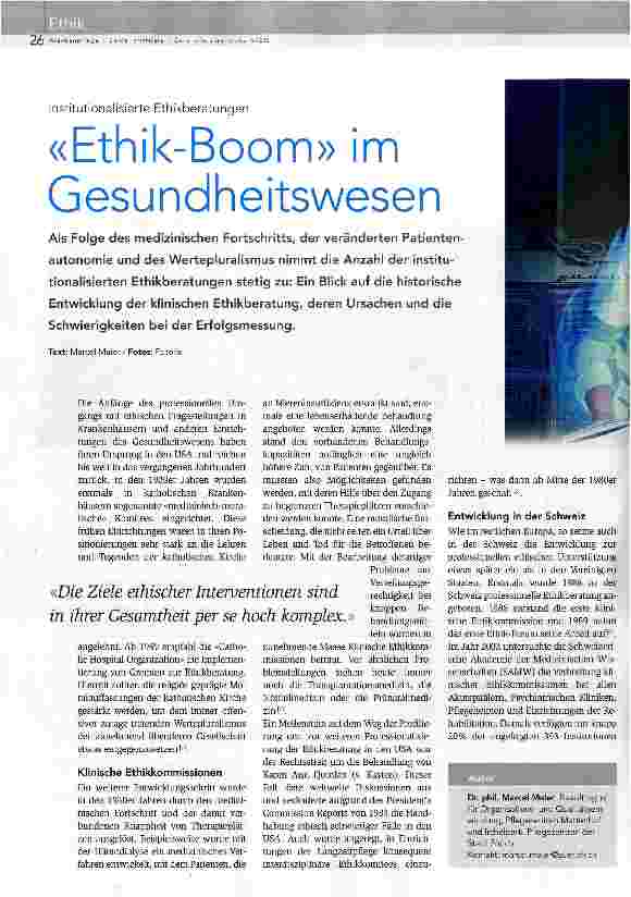 Vorschauseite 1: «Ethik-Boom» im Gesundheitswesen