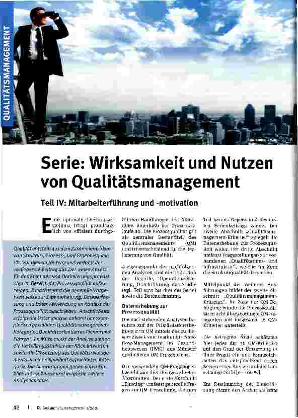 Vorschauseite 1: Serie: Wirksamkeit und Nutzen von Qualitätsmanagement Teil IV: Mitarbeiterführung und -motivation