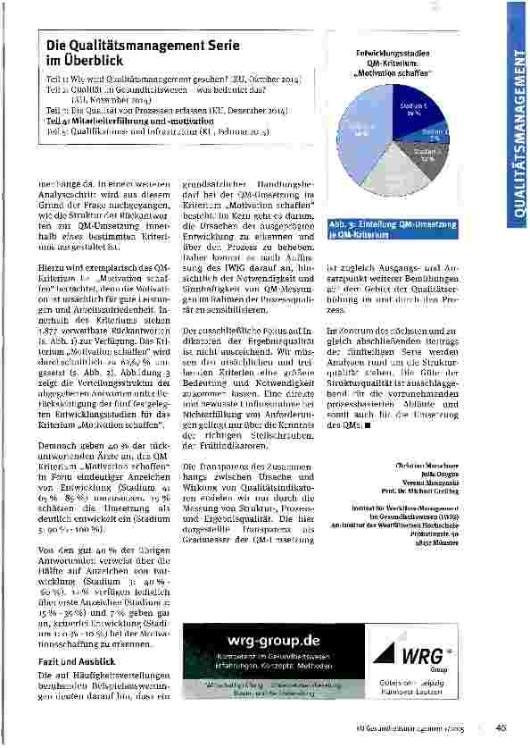 Vorschauseite 4: Serie: Wirksamkeit und Nutzen von Qualitätsmanagement Teil IV: Mitarbeiterführung und -motivation