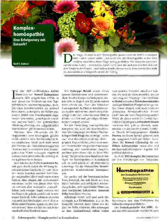 Vorschauseite 1: Komplexhomöopathie Eine Erfolgsstory mit Zukunft?