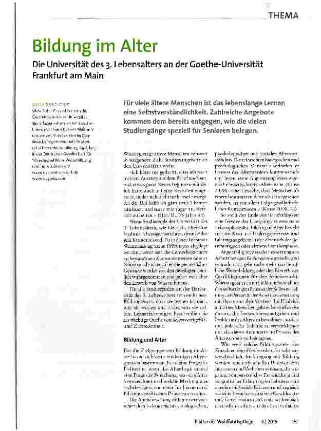 Vorschauseite 1: Bildung im Alter Die Universität des 3. Lebensalters an der Goethe-Universität Frankfurt am Main