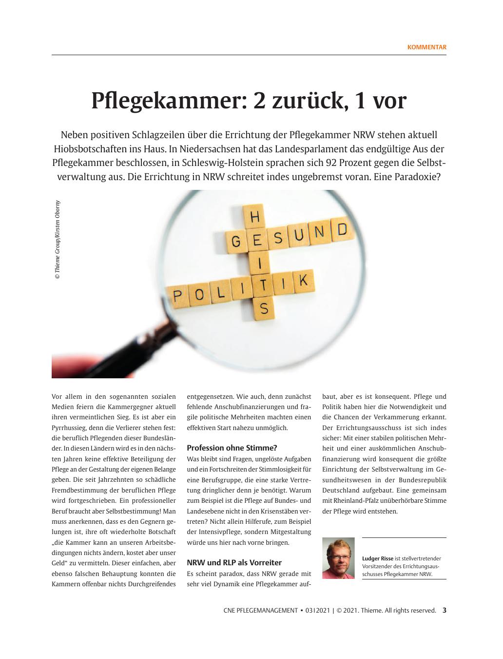 Vorschauseite 1: Pflegekammer: 2 zurück, 1 vor