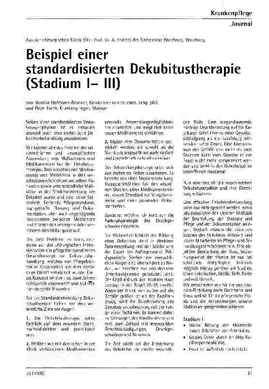Vorschauseite 1: Beispiel einer Standardisierten Dekubitustherapie (Stadium I-III)