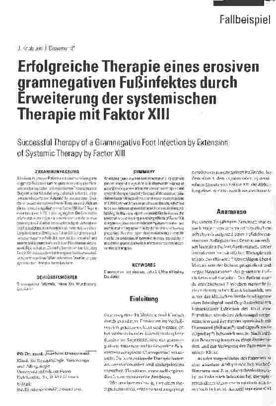 Vorschauseite 1: Erfolgreiche Therapie eines erosiven gramnegativen Fußinfektes durch Erweiterung der systemischen Therapie mit Faktor XIII