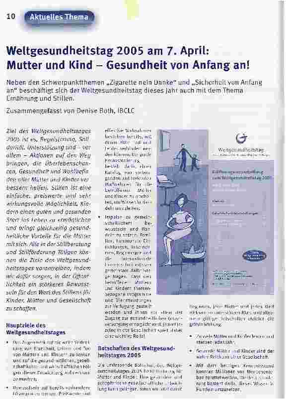 Vorschauseite 1: Weltgesundheitstag 2005 am 7. April: Mutter und Kind - Gesundheit von Anfang an!