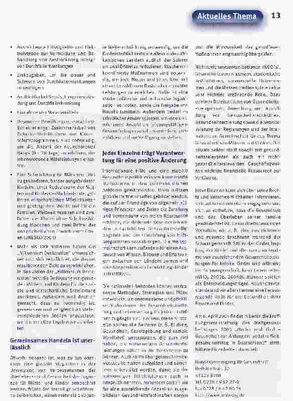 Vorschauseite 4: Weltgesundheitstag 2005 am 7. April: Mutter und Kind - Gesundheit von Anfang an!
