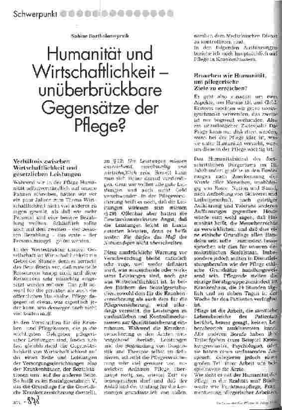 Vorschauseite 1: Humanität und Wirtschaftlichkeit - unüberbrückbare Gegensätze der Pflege?