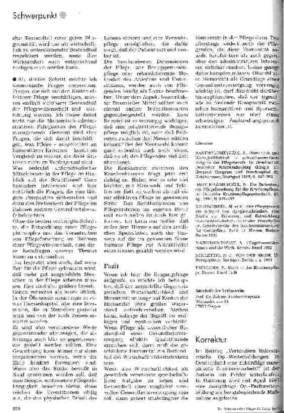 Vorschauseite 4: Humanität und Wirtschaftlichkeit - unüberbrückbare Gegensätze der Pflege?