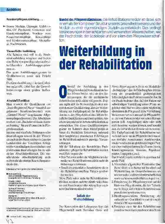 Vorschauseite 1: Weiterbildung in der Rehabilitation Wandel des Pflegeverständnisses