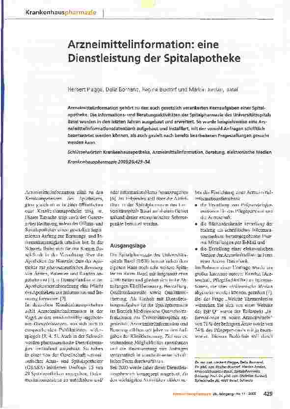Vorschauseite 1: Arzneimittelinformation: eine Dienstleistung der Spitalapotheke