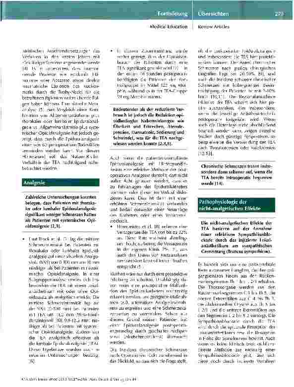Vorschauseite 2: Thorakale Epiduralanalgesie - aktueller Stand
