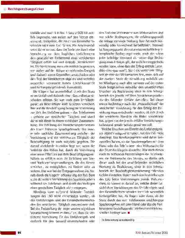 Vorschauseite 2: Sturzunfall einer Altenpflegerin während der Rufbereitschaft BSG vom 26.6.2014 (B 2 U 4/13 R)