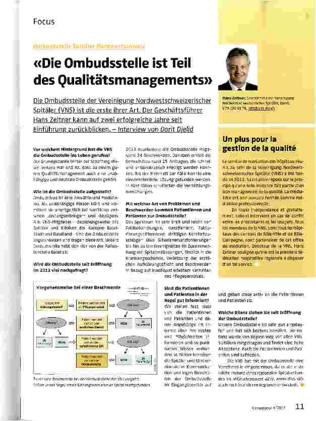 Vorschauseite 1: Die Ombudsstelle ist Teil des Qualitätsmanagements