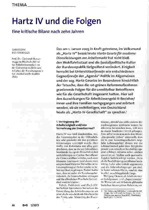 Vorschauseite 1: Hartz IV und die Folgen