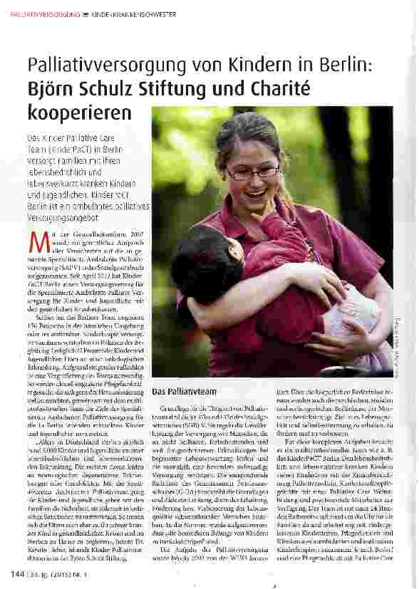 Vorschauseite 1: Palliativversorgung von Kindern in Berlin: Björn Schulz Stiftung und Charite kooperieren