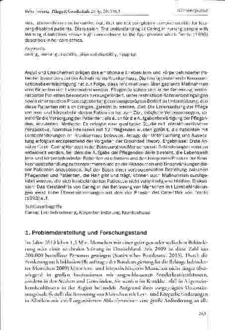 Vorschauseite 2: Caring in der Betreuung lernund körperbehinderter Patienten im Krankenhaus -eine qualitative Studie