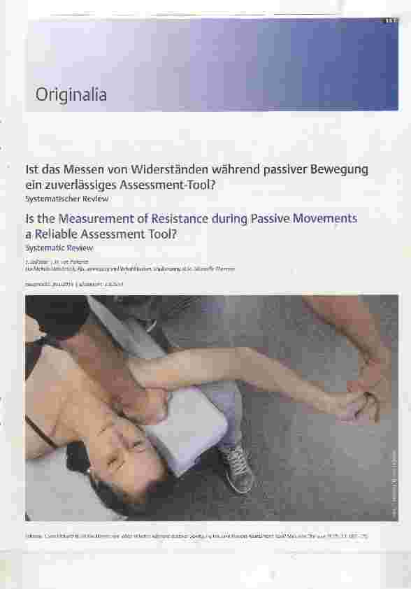 Vorschauseite 1: Ist das Messen von Widerständen während passiver Bewegung ein zuverlässiges Assessment-Tool?