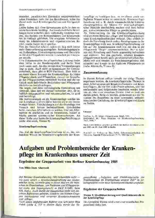 Vorschauseite 3: Der Stellenwert der stationären Krankenpflege