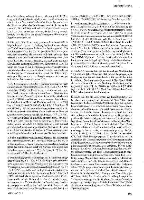 Vorschauseite 2: Werbung einer Klinik mit kostenloser Beförderung zur Behandlung - Fahrdienst zur Augenklinik §§ 3,4 Nr. 11, 8 UWG, § 1 HWG, §§ 2, 4, 20,190, 202 UmwG