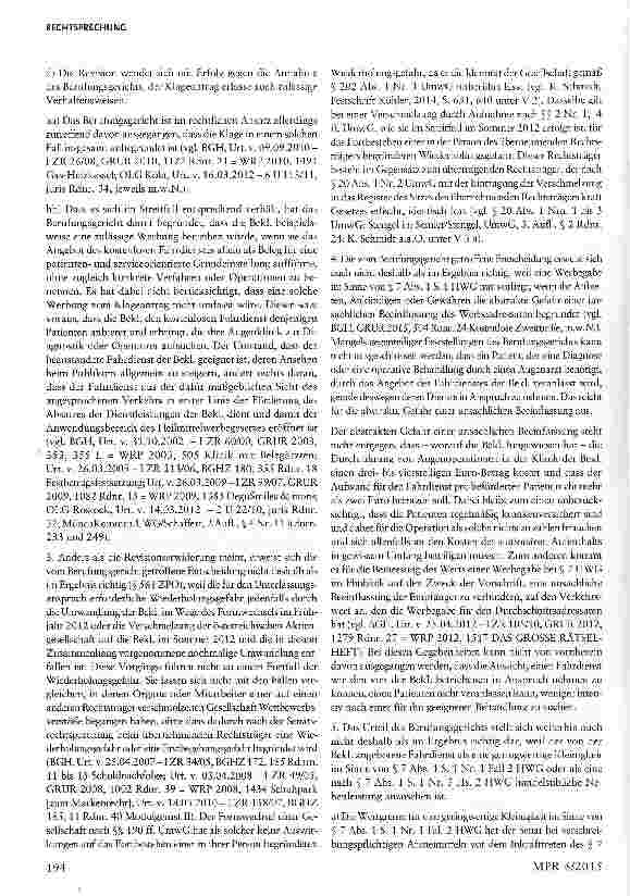 Vorschauseite 3: Werbung einer Klinik mit kostenloser Beförderung zur Behandlung - Fahrdienst zur Augenklinik §§ 3,4 Nr. 11, 8 UWG, § 1 HWG, §§ 2, 4, 20,190, 202 UmwG