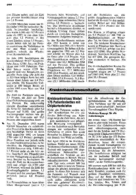 Vorschauseite 5: Bettenabbau setzt sich fort/Zahl der Krankenhausärzte steigt weiter an Krankenhausstatistik 1993