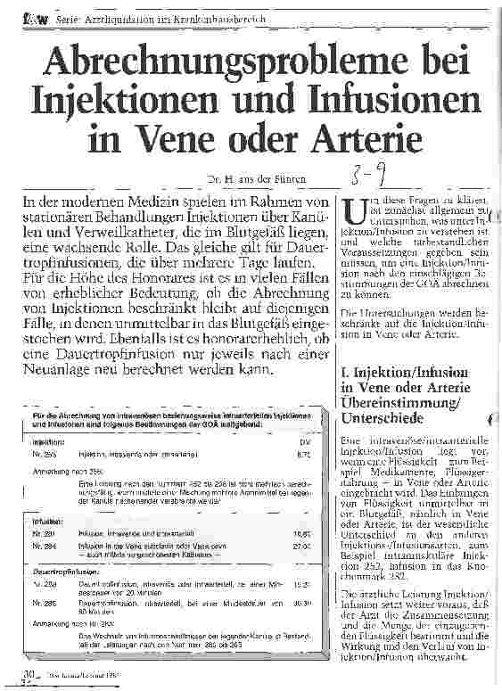 Vorschauseite 1: Abrechnungsprobleme bei Injektionen und Infusionen in Vene oder Arterie