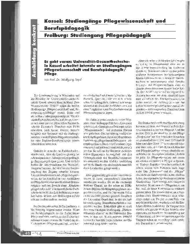Vorschauseite 1: Kassel: Studiengänge Pflegewissenschaft und Berufspädagogik Freiburg: Studiengang Pflegepädagogik