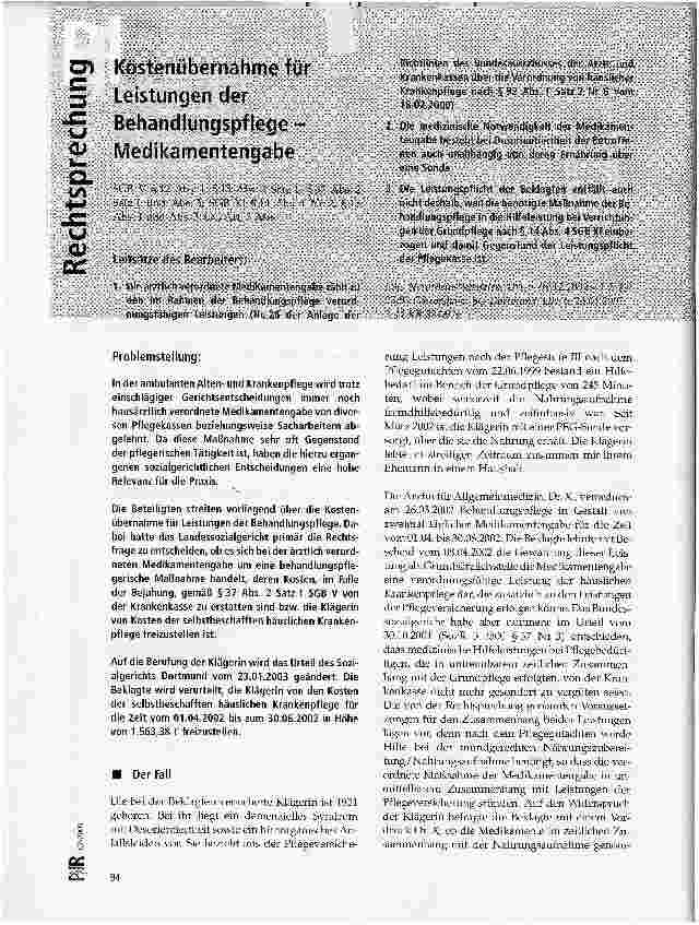 Vorschauseite 1: Kostenübernahme für Leistungen der Behandlungspflege -Medikamentengabe