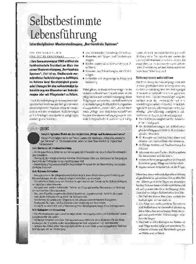 Vorschauseite 1: Selbstbestimmte Lebensführung. Interdisziplinärer Masterstudiengang Barrierefreie Systeme