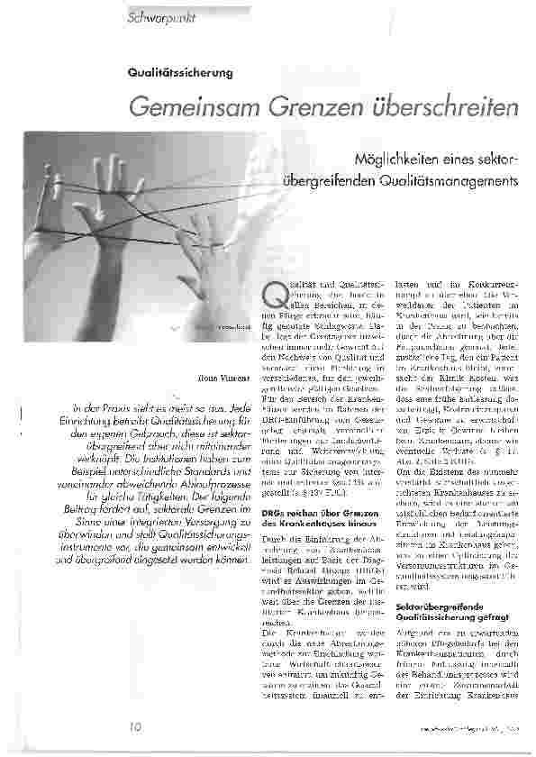 Vorschauseite 1: Gemeinsam Grenzen überschreitenMöglichkeiten eines sektorübergreifenden Qualitätsmanagements