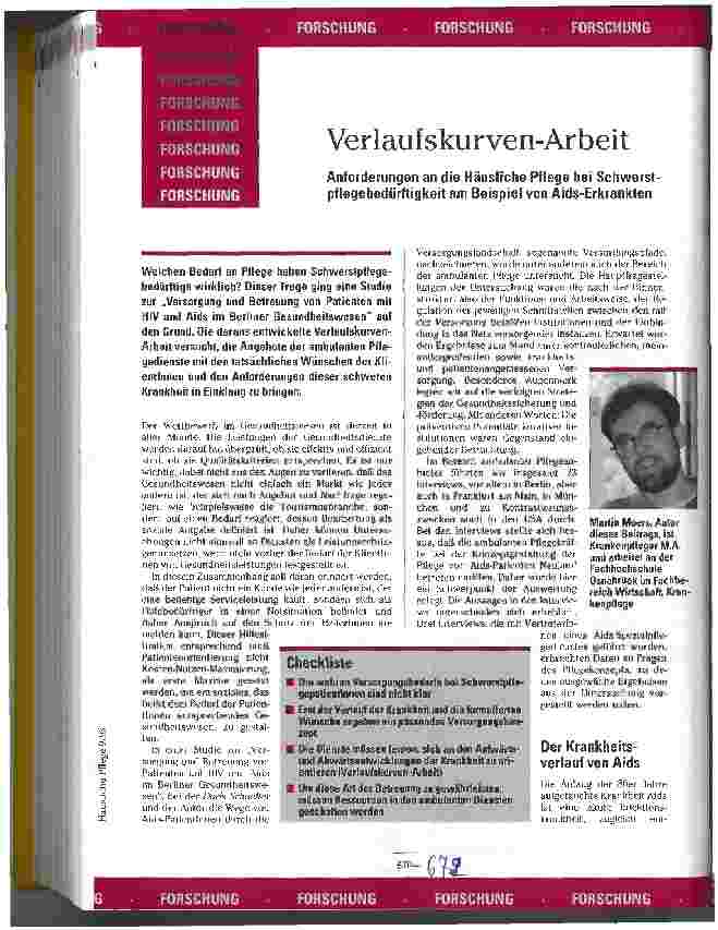 Vorschauseite 1: Verlaufskurven-Arbeit Anforderungen an die Häusliche Pflege bei Schwerstpflegebedürftigekeit am Beispiel von AIDS-Erkrankten