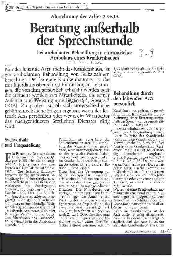 Vorschauseite 1: Abrechnung der Ziffer 2 GOÄ Beratung außerhalb der Sprechstunde