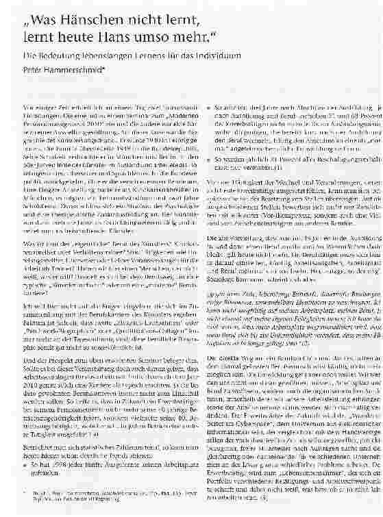 Vorschauseite 1: Was Hänschen nicht lernt, lernt heute Hans umso mehr/Die Bedeutung lebenslangen Lernens für das Individuum