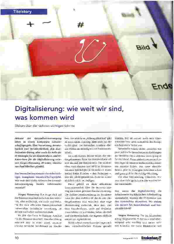 Vorschauseite 1: Digitalisierung: wie weit wir sind, was kommen wird Diskurs über die nächsten wichtigen Schritte