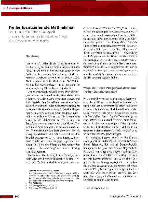 Vorschauseite 1: Freiheitsentziehende Maßnahmen Teil 1: Die rechtliche Zulässigkeit in der ambulanten und stationären Pflege