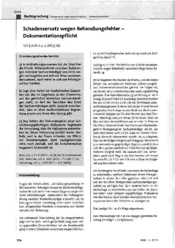 Vorschauseite 1: Schadensersatz wegen Behandlungsfehler -Dokumentationspflicht