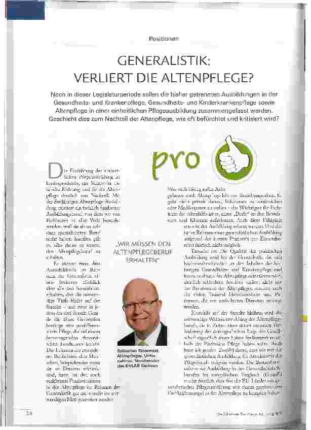 Vorschauseite 1: GENERALISTIK: VERLIERT DIE ALTENPFLEGE?