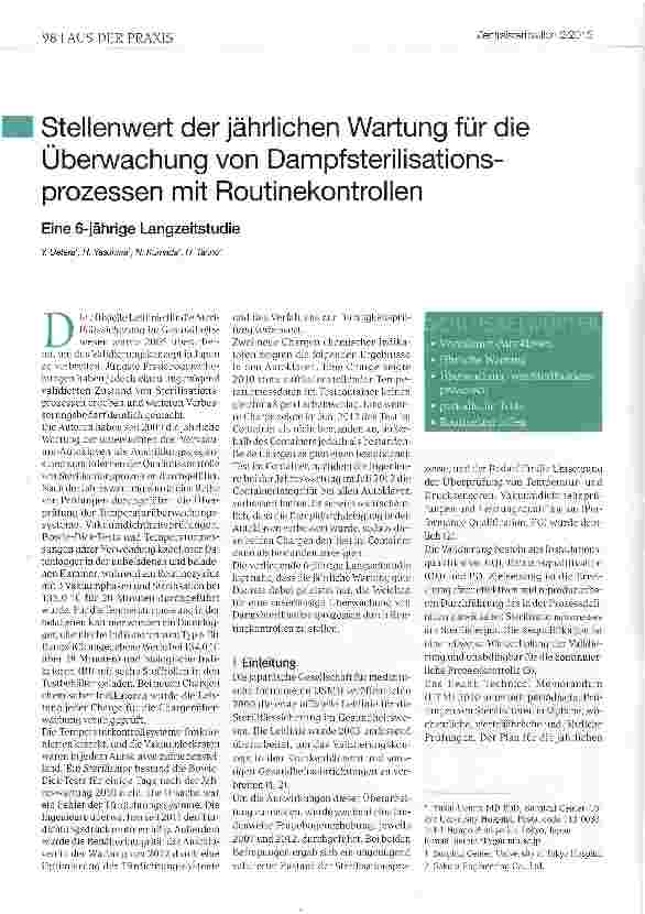 Vorschauseite 1: Stellenwert der jährlichen Wartung für die Überwachung von Dampfsterilisationsprozessen mit Routinekontrollen
