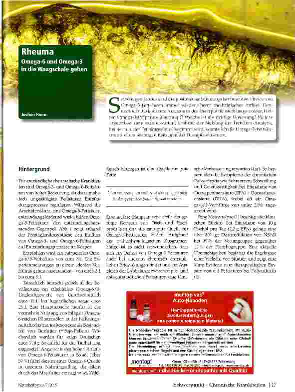 Vorschauseite 1: Rheuma Omega-6 und Omega-3 in die Waagschale geben