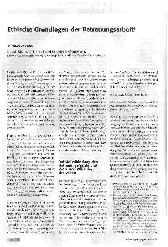 Vorschauseite 1: Ethische Grundlagen der Betreuungsarbeit