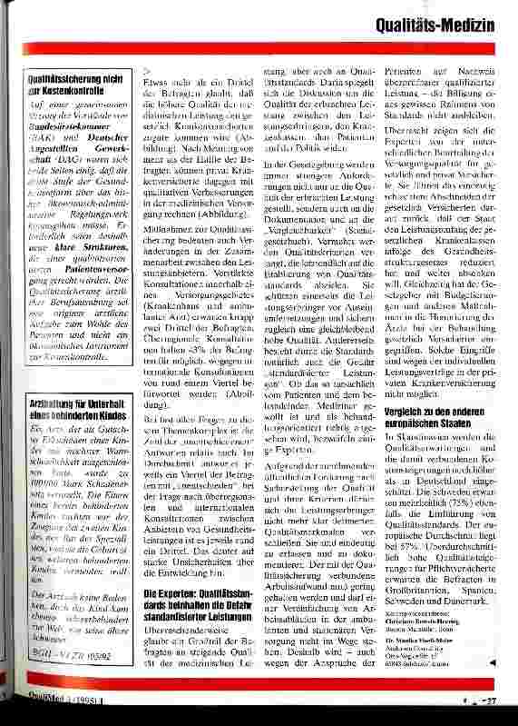 Vorschauseite 2: Qualitätsstandards bestimmen verstärkt die medizinischen Leistungen und zwingen zu Konsultationen