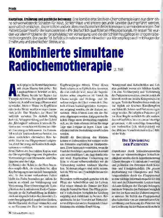 Vorschauseite 1: Kombinierte simultane Radiochemotherapie Hautpflege, Ernährung und psychische Betreuung