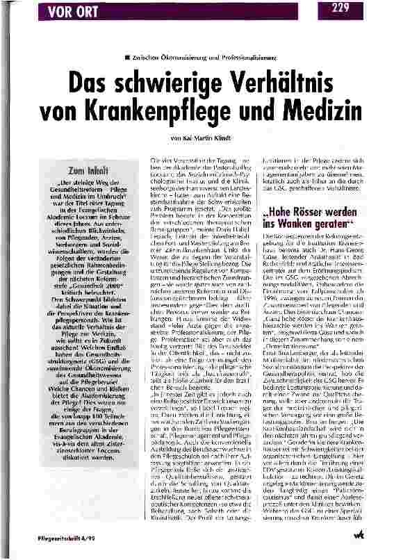 Vorschauseite 1: Das schwierige Verhältnis von Krankenpflege und Medizin Zwischen Ökonomisierung und Professionalisierung