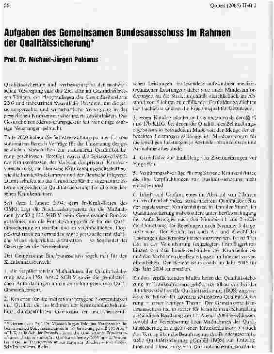 Vorschauseite 1: Aufgaben des Gemeinsamen Bundesausschuss im Rahmen der Qualitätssicherung