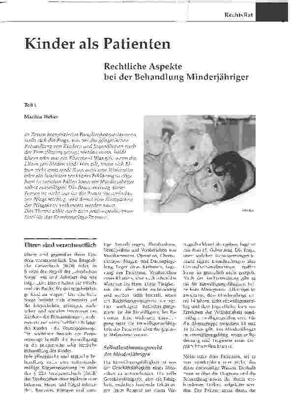 Vorschauseite 1: Kinder als PatientenRechtliche Aspekte bei der Behandlung MinderjährigerTeil 1