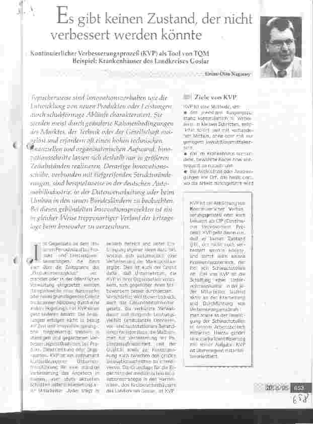 Vorschauseite 1: Es gibt keinen Zustand, der nicht verbessert werden könnte Kontinuierlicher Verbesserungsprozeß als Tool von TQM Beispiel: Krankenhäuser des Landkreises Goslar