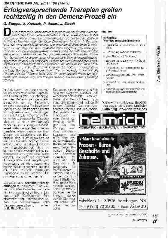 Vorschauseite 1: Erfolgversprechende Therapien greifen rechtzeitig in den Demenz-Prozeß einDie Demenz vom Alzheimer Typ (Teil 2)