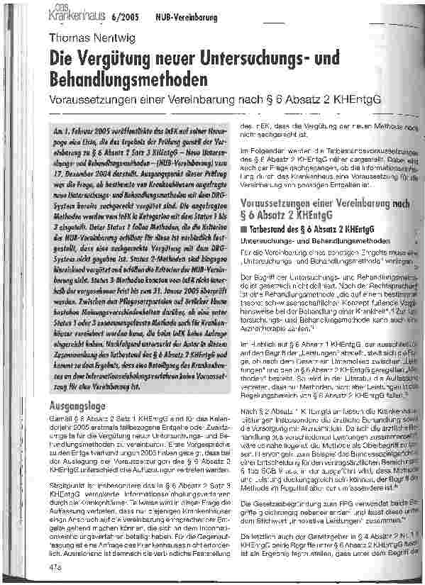 Vorschauseite 1: Die Vergütung neuer Untersuchungsund Behandlungsmethoden