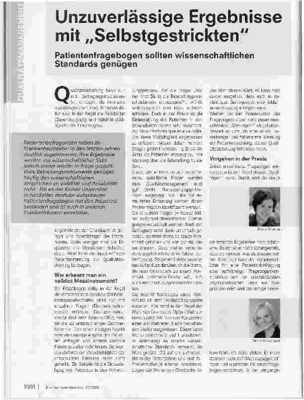 Vorschauseite 1: Unzuverlässige Ergebnisse mit SelbstgestricktenPatientenfragebogen sollten wissenschaftlichen Standards genügen