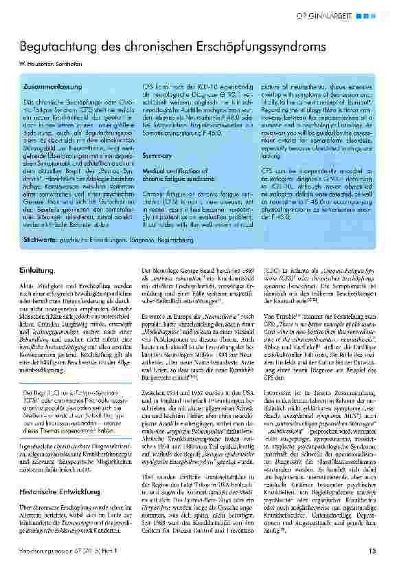Vorschauseite 1: Begutachtung des chronischen Erschöpfungssyndroms